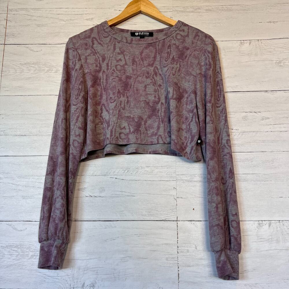 EleVen by Venus Williams Top Womens Size Small Purple and Gray Marbled Cropped